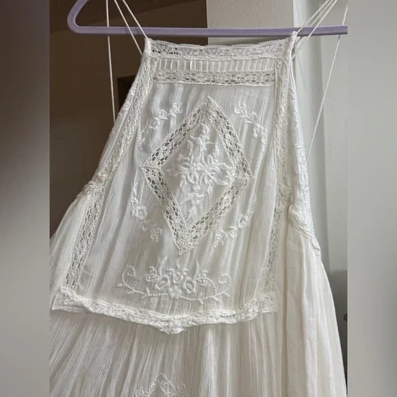Free People Women's Embroidered Withe Backless Maxi Dress Size L - Picture 3 of 5